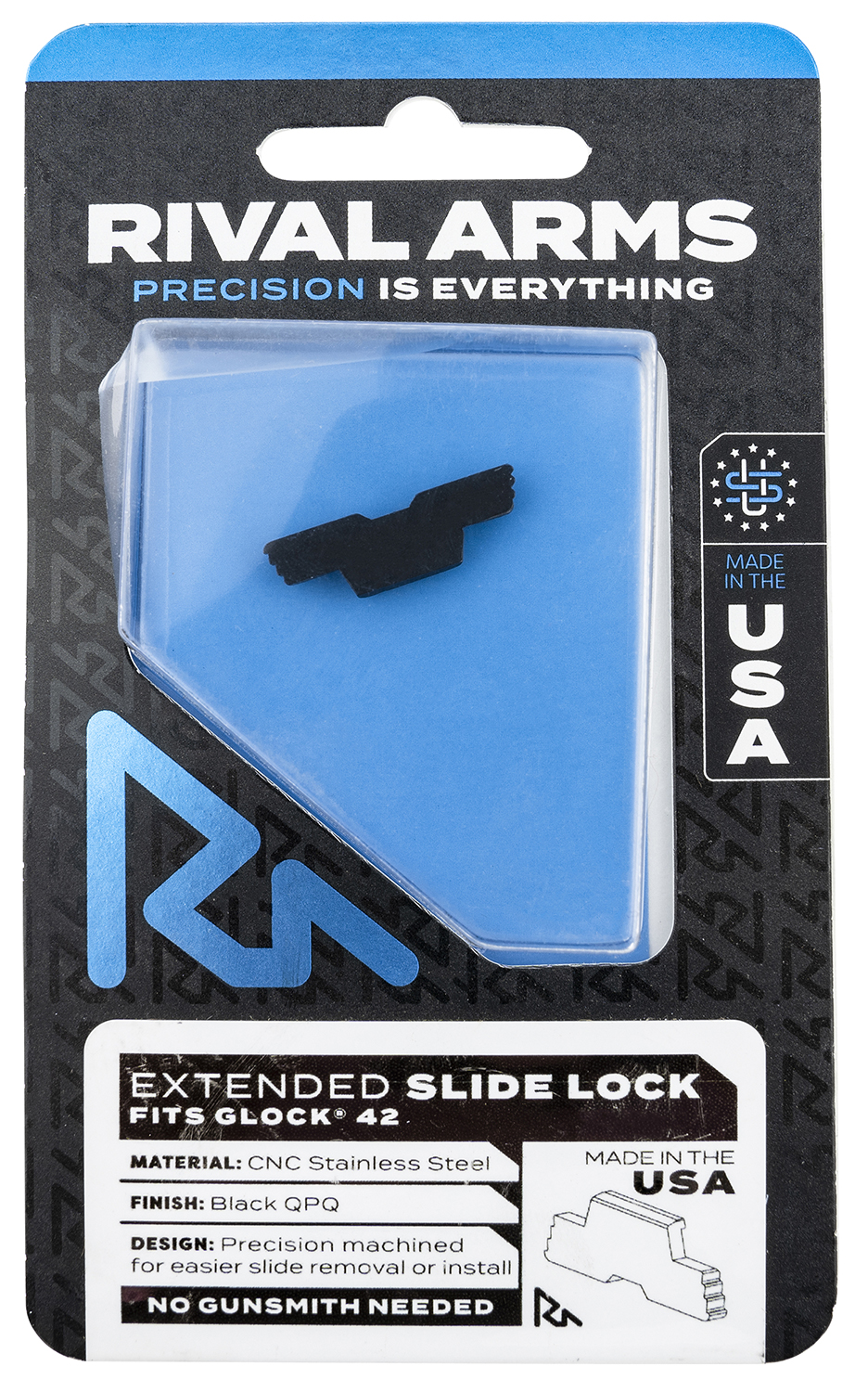 Rival Arms RARA80G004A Slide Lock Extended Glock 42 Black QPQ Stainless Steel