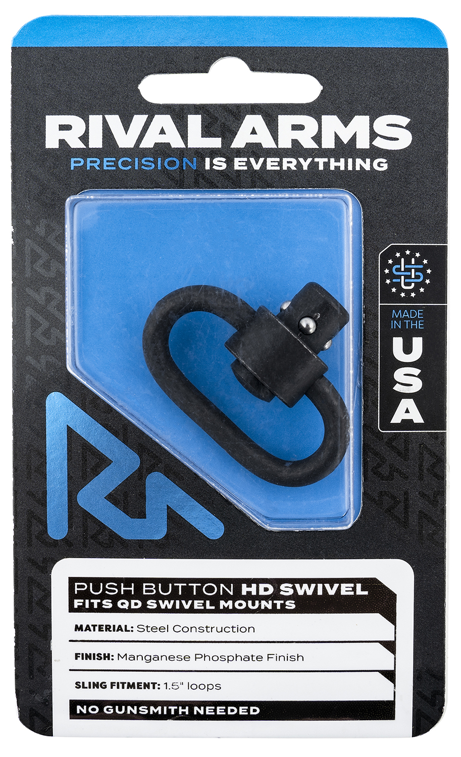 Rival Arms RA-RA92S1B HD Swivel Black Manganese Phosphate Steel with 1.25″ Loop & Push Button