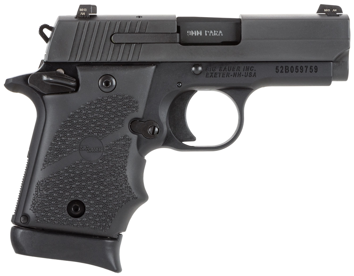 Sig Sauer 9389BRGAMBI P938 Micro-Compact BRG 9mm Luger 3″ 7+1 Black Nitron Stainless Steel Black Hogue Rubber Grip