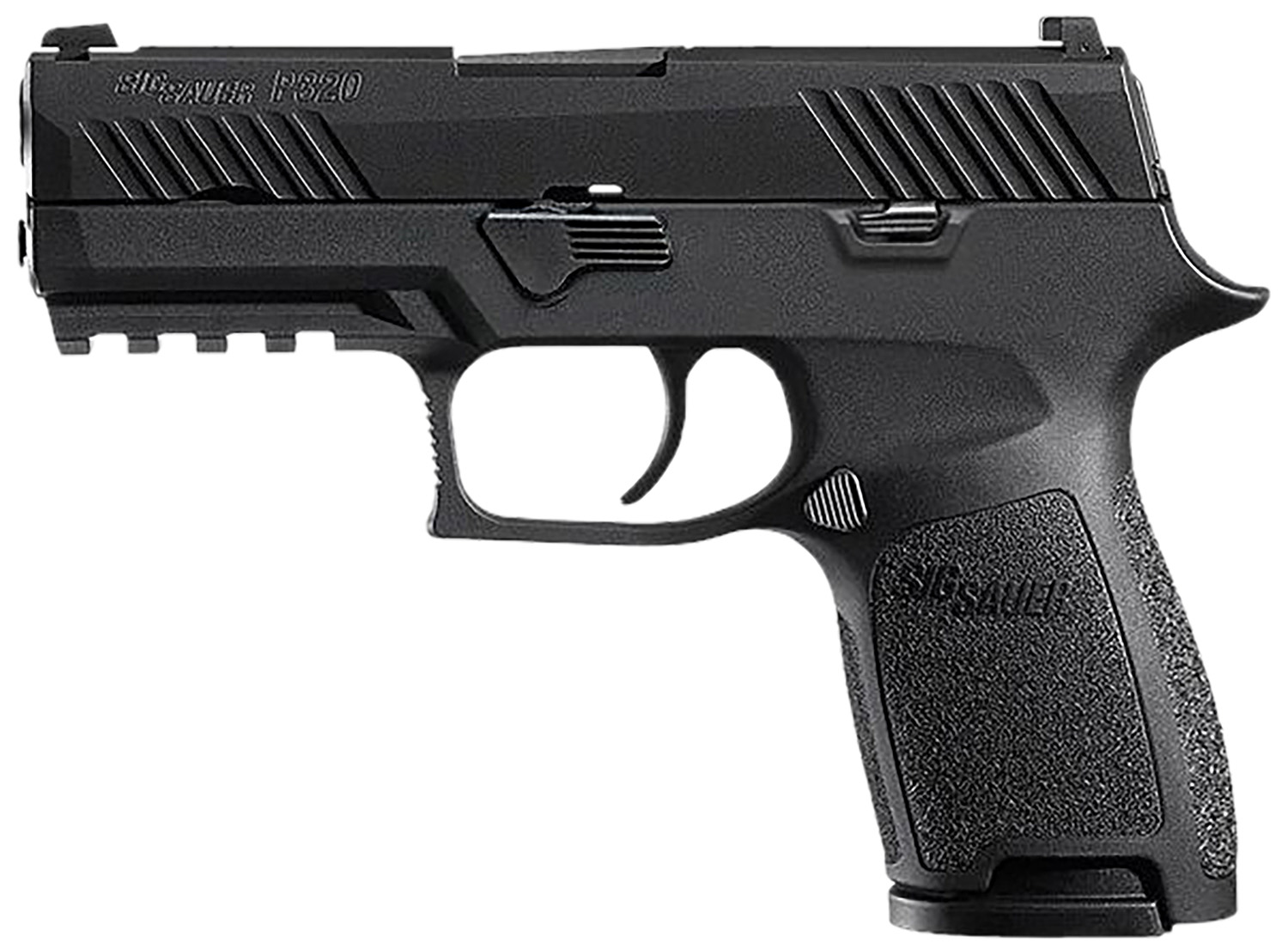 Sig Sauer 320C45BSS P320  Compact 45 ACP 9+1 3.90″ Black Carbon Steel Barrel, Black Nitron Serrated Slide, Black Stainless Steel Frame w/Picatinny Rail Black Polymer Grips Right Hand