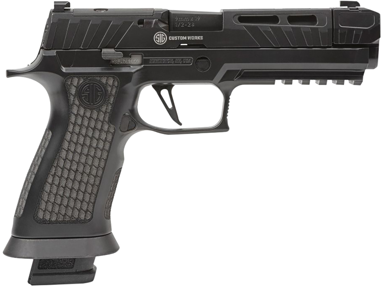 Sig Sauer P320V004 P320 9mm Luger 21+1 4.60″ Black Steel Threaded Barrel, Black Cerakote Optic Cut/Serrated Slide, Black Laser Engraved XSeries Grips