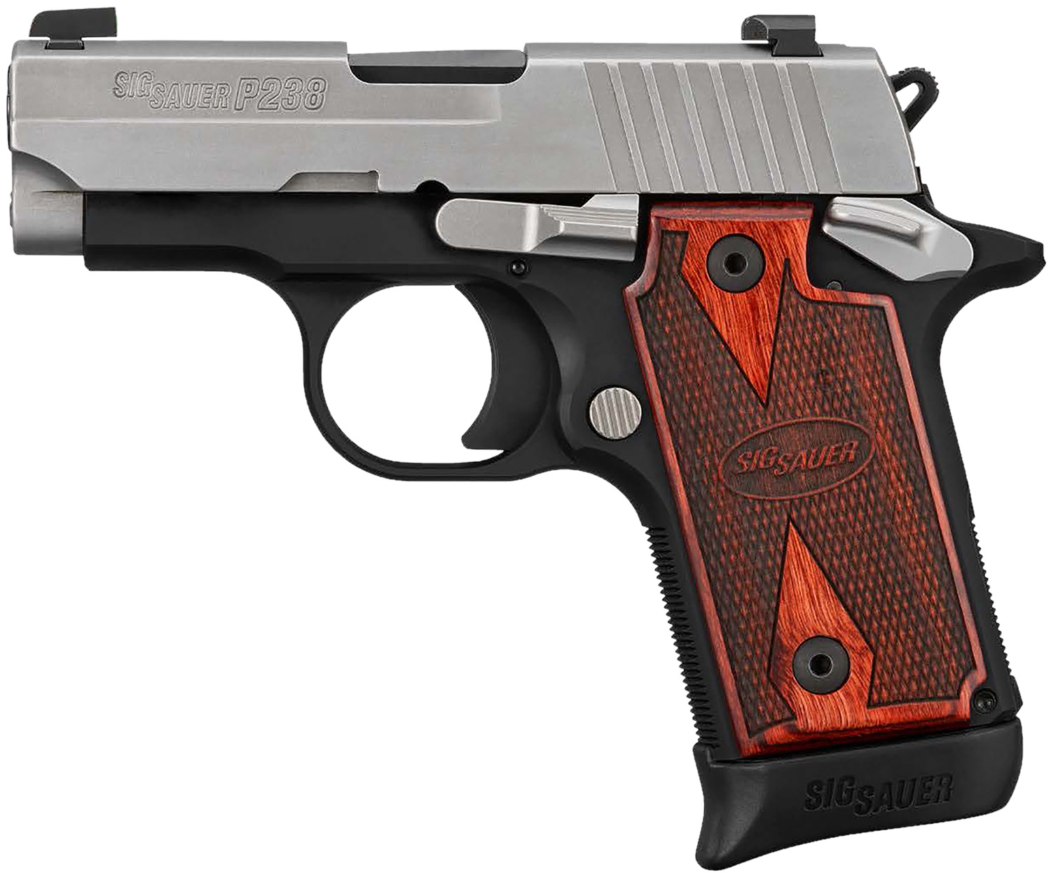 Sig Sauer 238380TXR3 P238 Two-Tone 380ACP 6/7rds 2.70″ Stainless Bead Blast Slide Black Anodized Checkered Rosewood Grip
