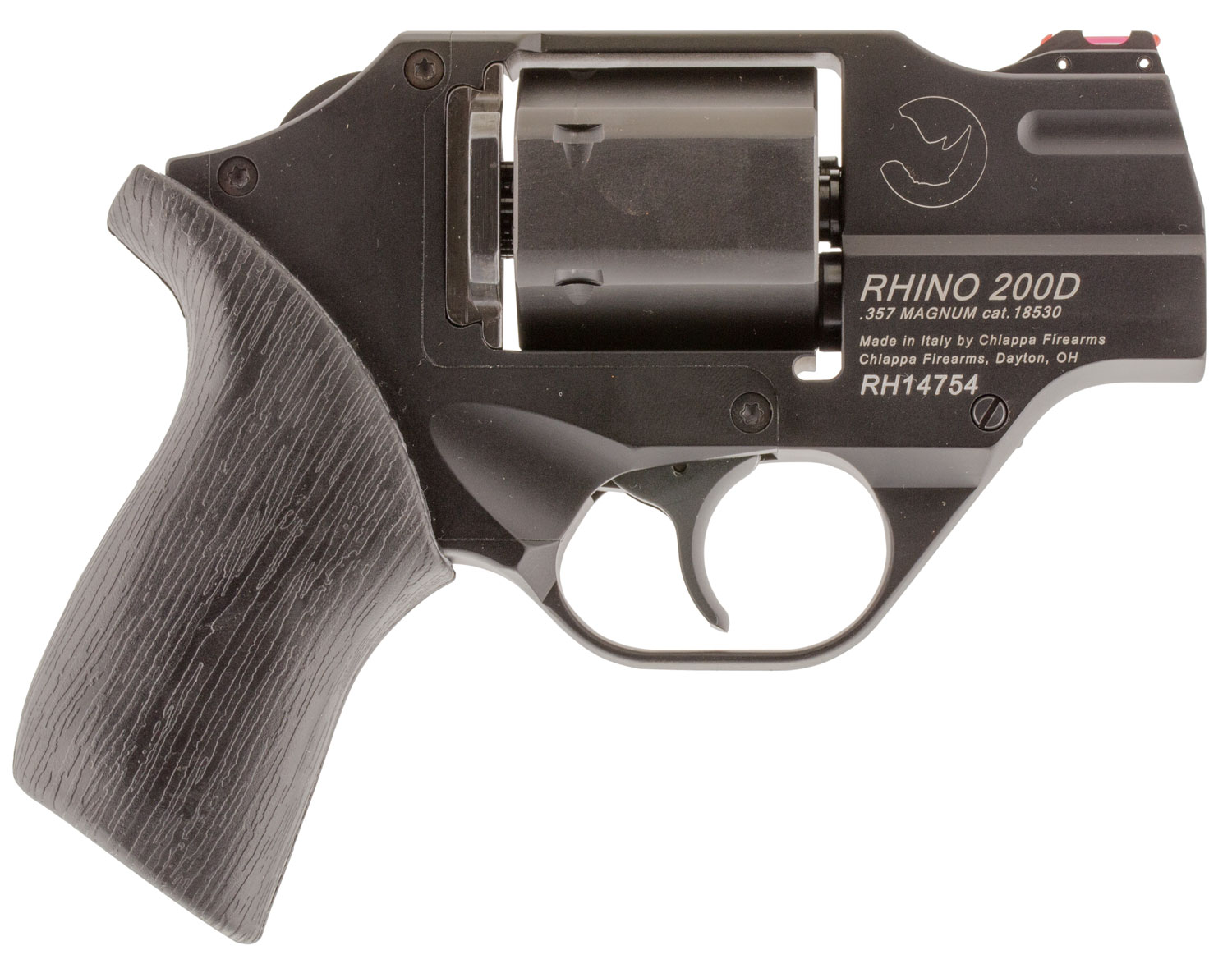 Chiappa Firearms CF340217 Rhino 200D Small Frame 357 Mag, 6 Shot 2″ Black Anodized Steel Barrel, Blued Cylinder Black Anodized Aluminum Frame, Black Rubber Grip, Concealed Hammer
