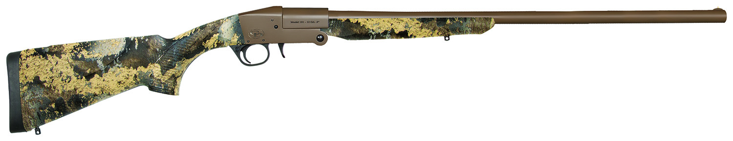 Charles Daly 930338 101 Compact 20 Gauge Break Open 3″ 1rd 26″ Flat Dark Earth Cerakote Steel Barrel & Receiver, Fixed TrueTimber Prairie Synthetic Stock, Beretta/Benelli Mobil Choke System