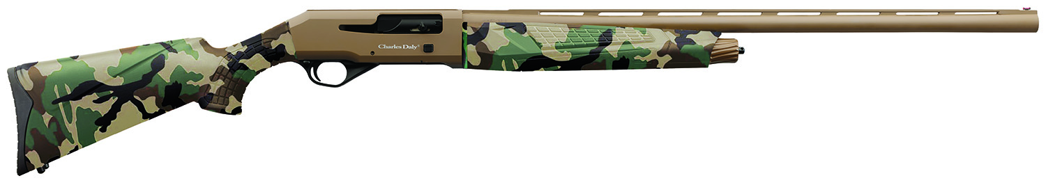 Charles Daly 930328 601 12 Gauge 4+1 3″ 28″ Vent Rib Barrel, Flat Dark Earth Finish Aluminum Receiver, Woodland Camo Synthetic Stock, Includes 3 Choke Tubes
