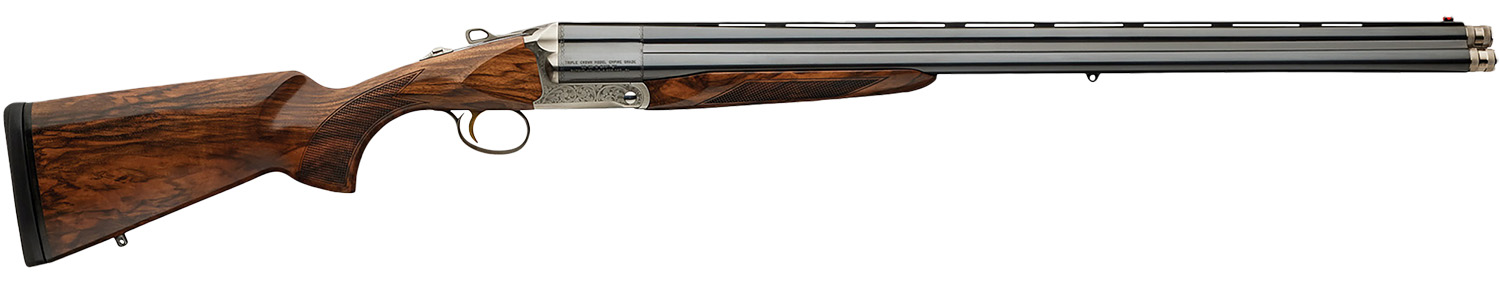 Charles Daly 930.354 CD Triple Crown Empire Grade Full Size 20/28 Gauge Break Open 3+1 26″ Blued Chrome Lined Vent Rib Barrel, Silver Engraved Steel Receiver, Fixed Oiled Walnut Stock