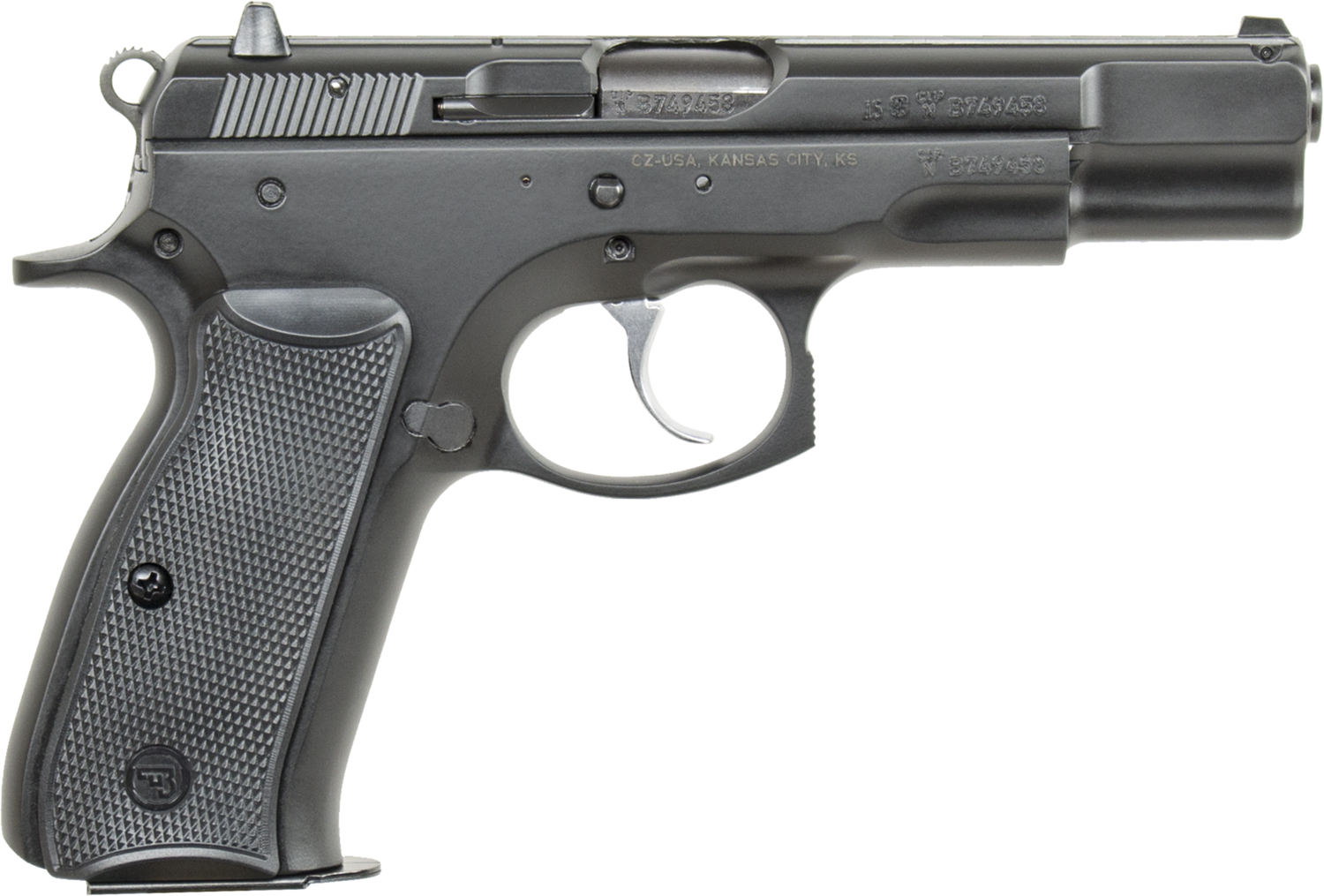CZ-USA 01102 CZ 75 B 9mm Luger 10+1 4.60″ Black Steel Barrel, Black Serrated Steel Slide, Black Polycoat Steel Frame w/Beavertail, Black Plastic Grip