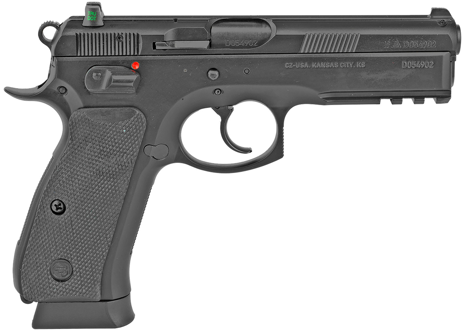 CZ-USA 01152 CZ 75 SP-01 Full Size Frame 9mm Luger 10+1 4.60″ Black Steel Barrel, Black Steel Serrated Slide, Black Polycoat Steel Frame w/Beavertail & Picatinny Rail, Black Rubber Grip, Right Hand