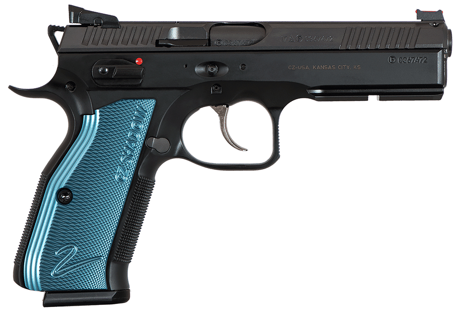 CZ-USA 91257 Shadow 2 SA/DA 9mm Luger 4.89″ 17+1 Overall Black Nitride Finish with Inside Railed Steel Slide, Blue Aluminum Grip, Non-Tilted Barrel & Picatinny Rail