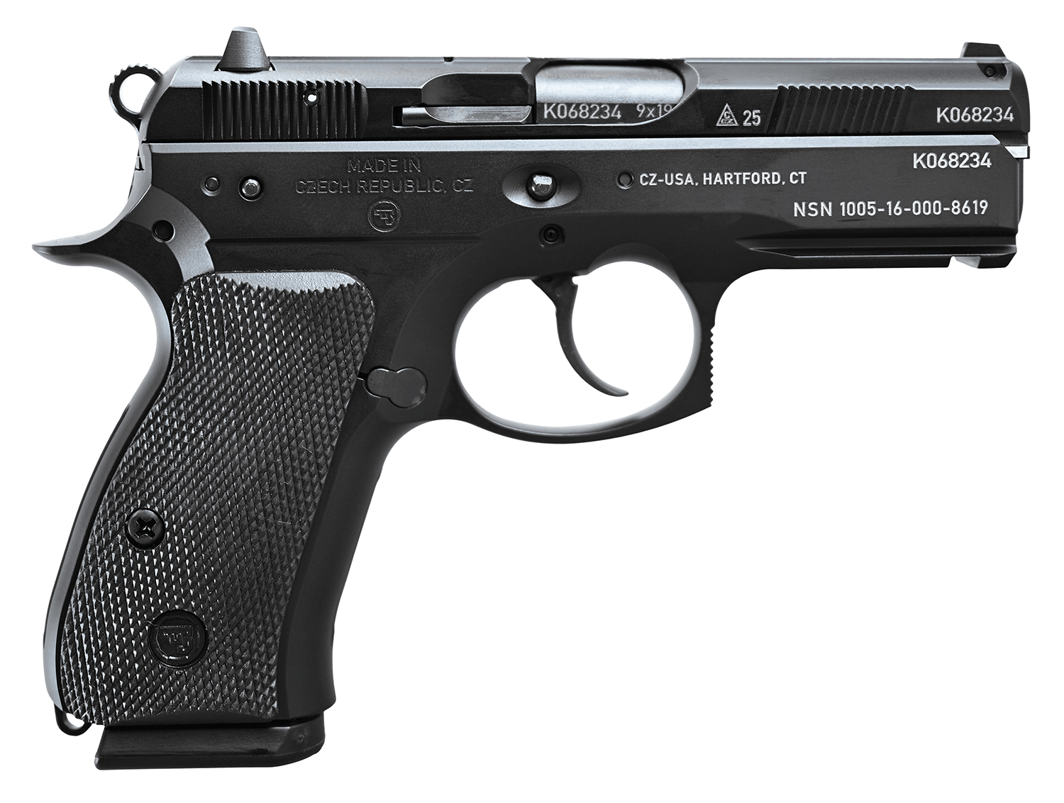 CZ-USA 91297 75 P01 50th Anniversary Elite 9mm Luger 15+1 3.75″ Black Steel Barrel & 50th Anniversary Engraved/Serrated Slide, Black Polycoat Aluminum Frame w/Beavertail, Black Rubber Grip