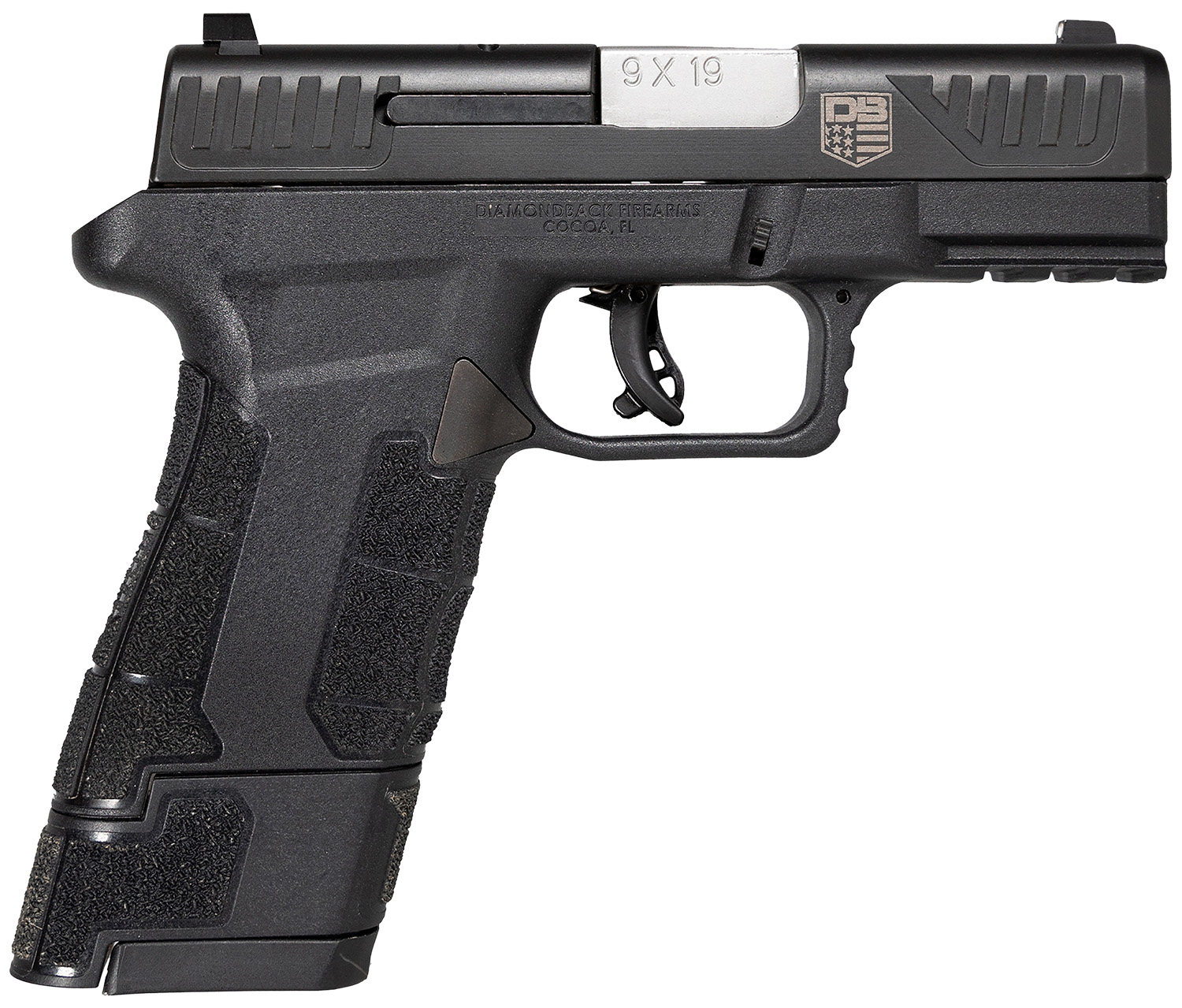 Diamondback DB0300P001 AM2 Sub-Compact Frame 9mm Luger 17+1, 3.50″ Stainless Steel Barrel, Black Nitride Serrated Stainless Steel Slide, Black Polymer Frame w/Picatinny Rail & Polymer Grip