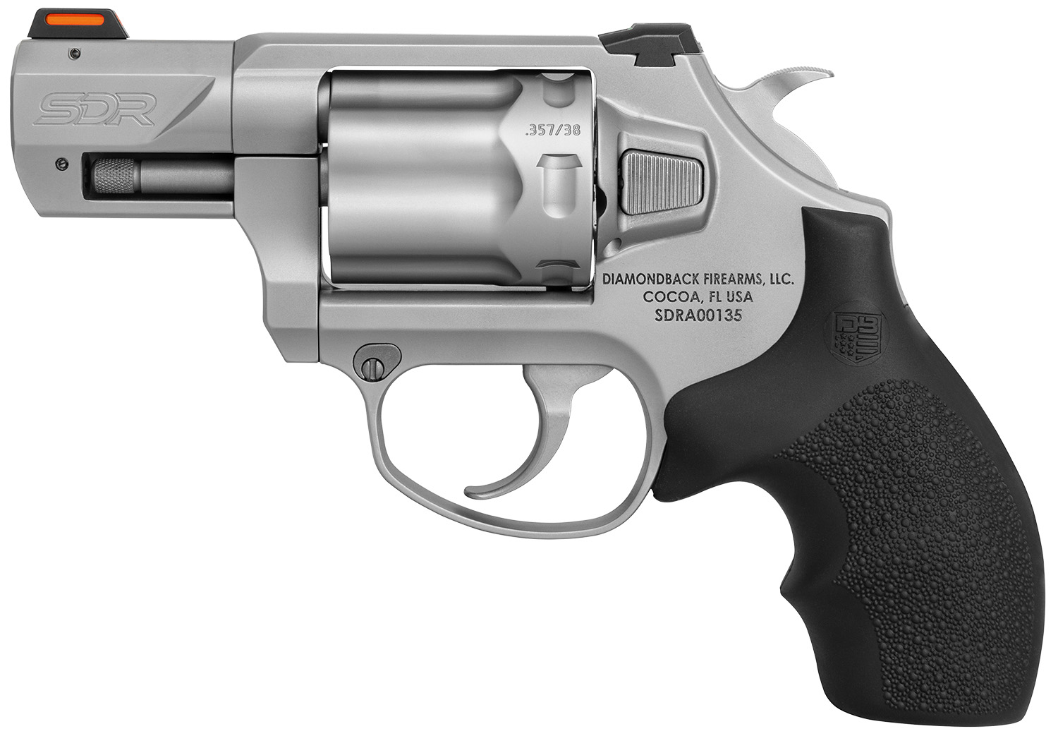 Diamondback DB0700S711 SDR Small 357 Mag/38 Special +P 6 Shot 2″ Glass Bead Stainless Steel Barrel, Cylinder & Frame, Black Hogue Rubber Grip, Exposed Hammer