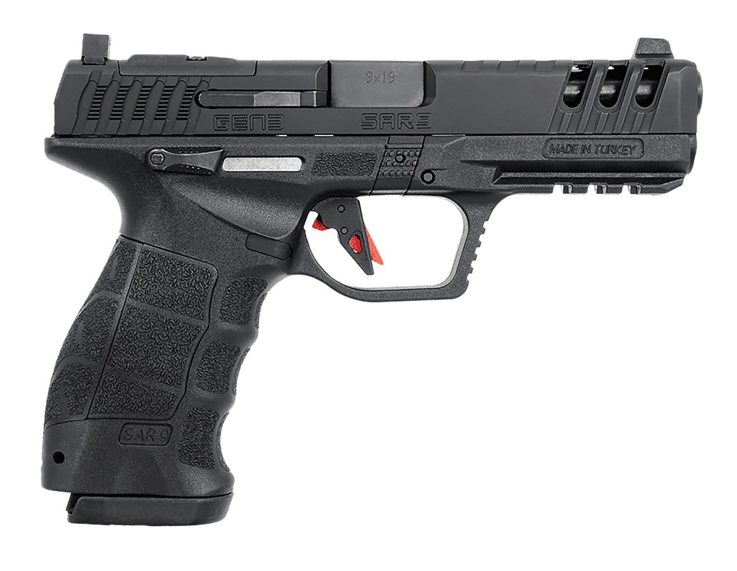 SAR USA SAR9G3BL SAR9 Gen3 Full Size Frame 9mm Luger 17+1 4.40″ Black Steel Barrel, Black Cerakote Serrated Steel Slide, Black Cerakote Polymer Frame w/Picatinny Rail, Black Polymer Grip
