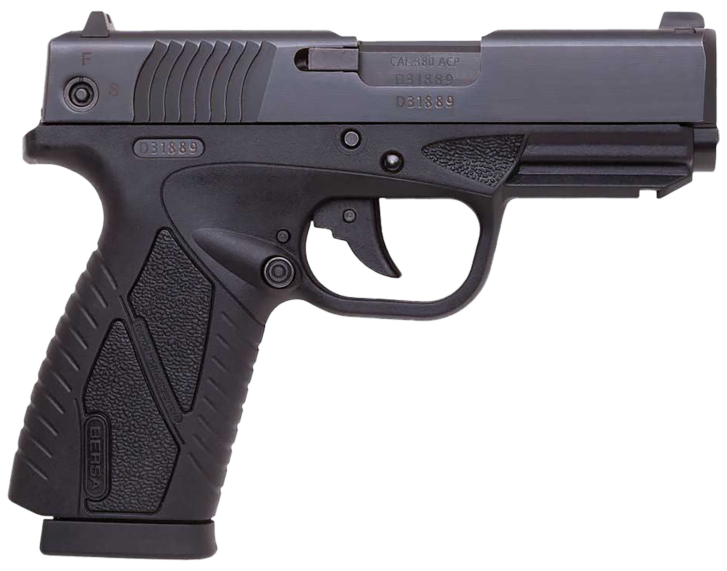Bersa BP380MCC BPCC Concealed Carry Sub-Compact Frame 380 ACP 8+1, 3.30″ Black Steel Barrel, Matte Black Serrated Steel Slide & Polymer Frame w/Picatinny Rail