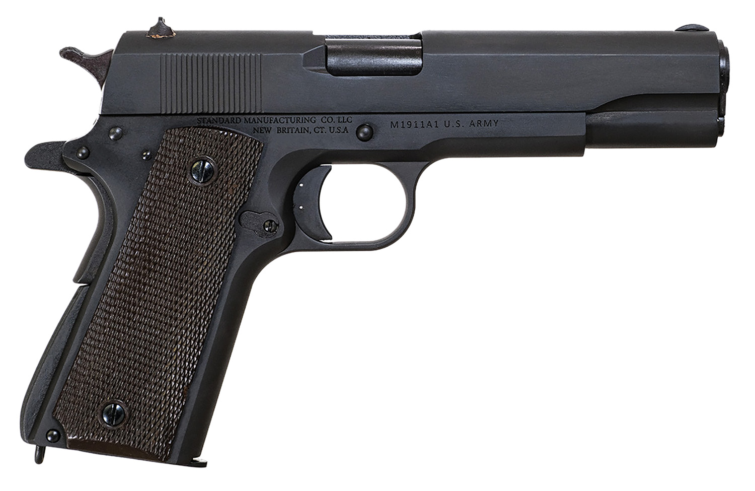 Standard Mfg  1911 Government Full Size Frame 45 ACP 7+1 5″ Black Steel Barrel, Black Parkerized Steel Serrated Slide, Black Parkerized Steel Frame w/Beavertail, Textured Grip