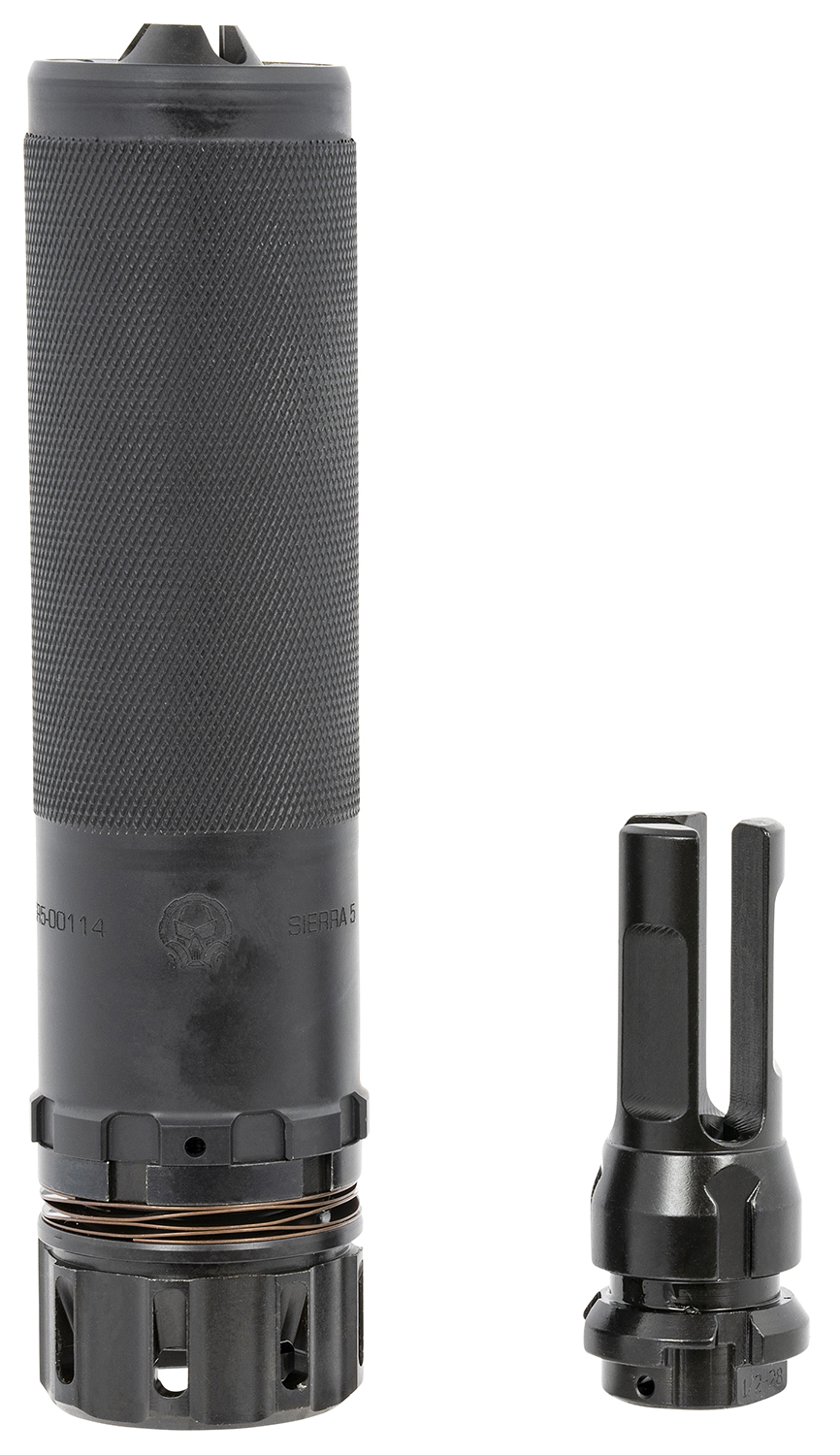 Dead Air SIERRA5KM Sierra-5  5.56mm 1.50″D 1/2″-28 tpi Thread Pattern Made of Stellite Baffles & Stainless Steel Tube with Black Cerakote Finish Includes KeyMo Flash Hider & Mount