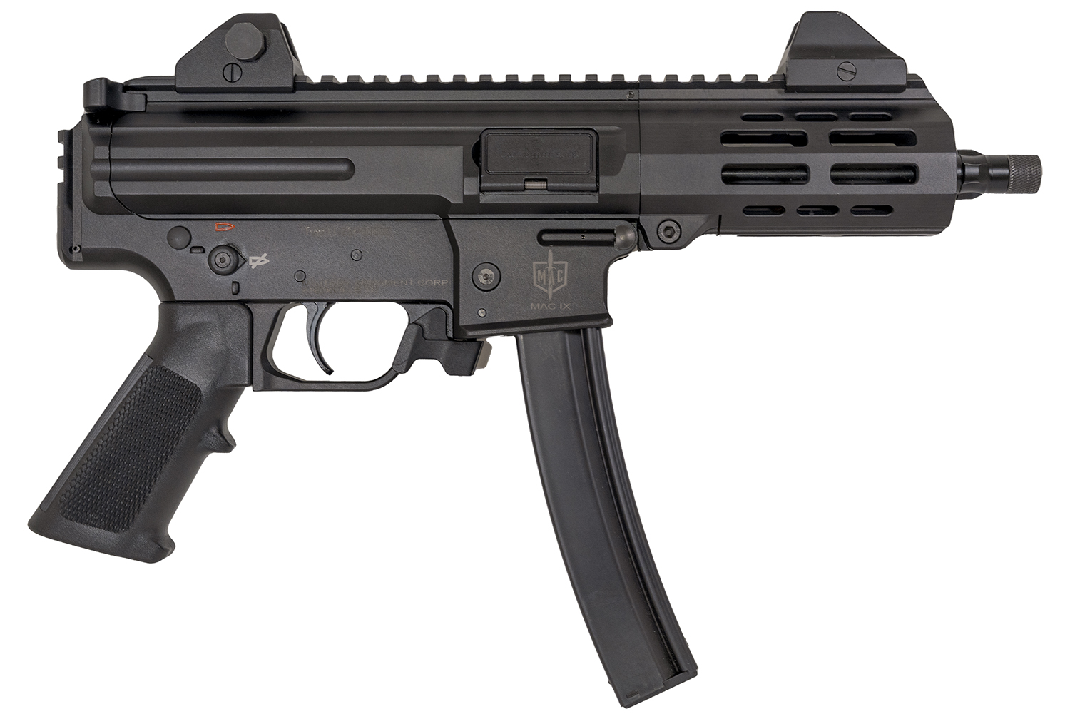 MAC 12755001 IX  9mm Luger 30+1 6.50″ Threaded Barrel, Picatinny Rail Receiver & Rear, Black Polymer Grip