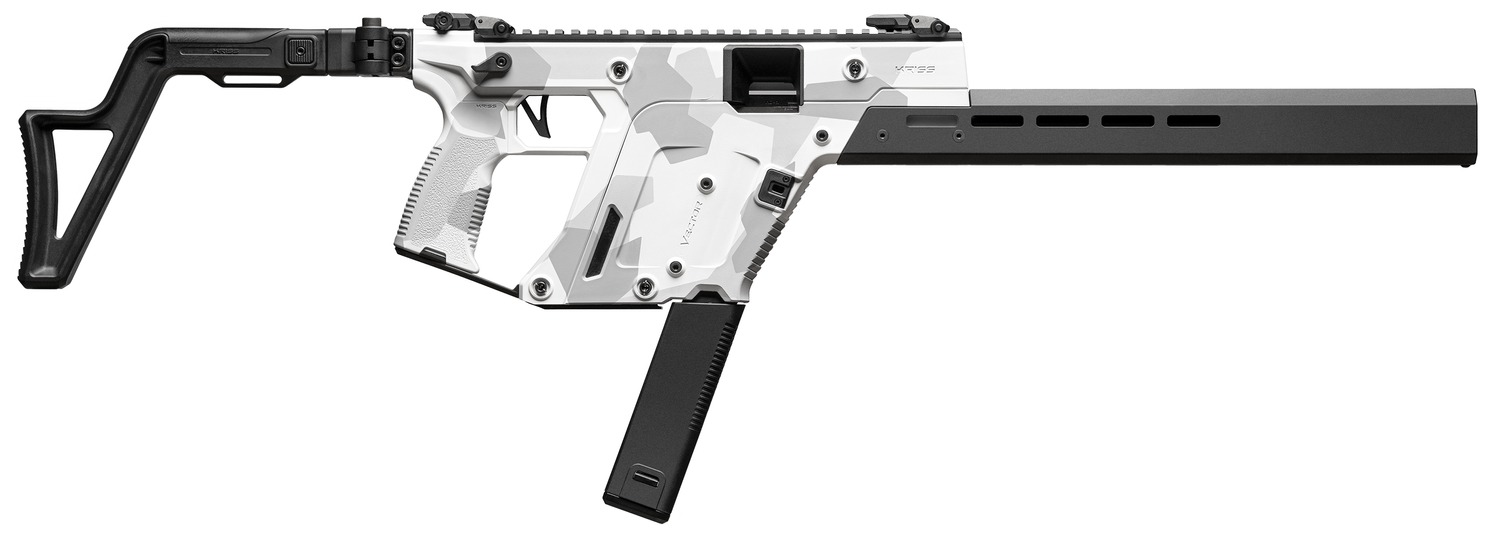 Kriss USA KV103CAD00 Vector CRB Gen3 10mm Auto 33+1 16″ Black Nitride Threaded Barrel, Arctic Delta Cerakote Receiver w/Picatinny Rail, M-LOK Handguard, Adjustable Folding Black Stock, White Polymer G