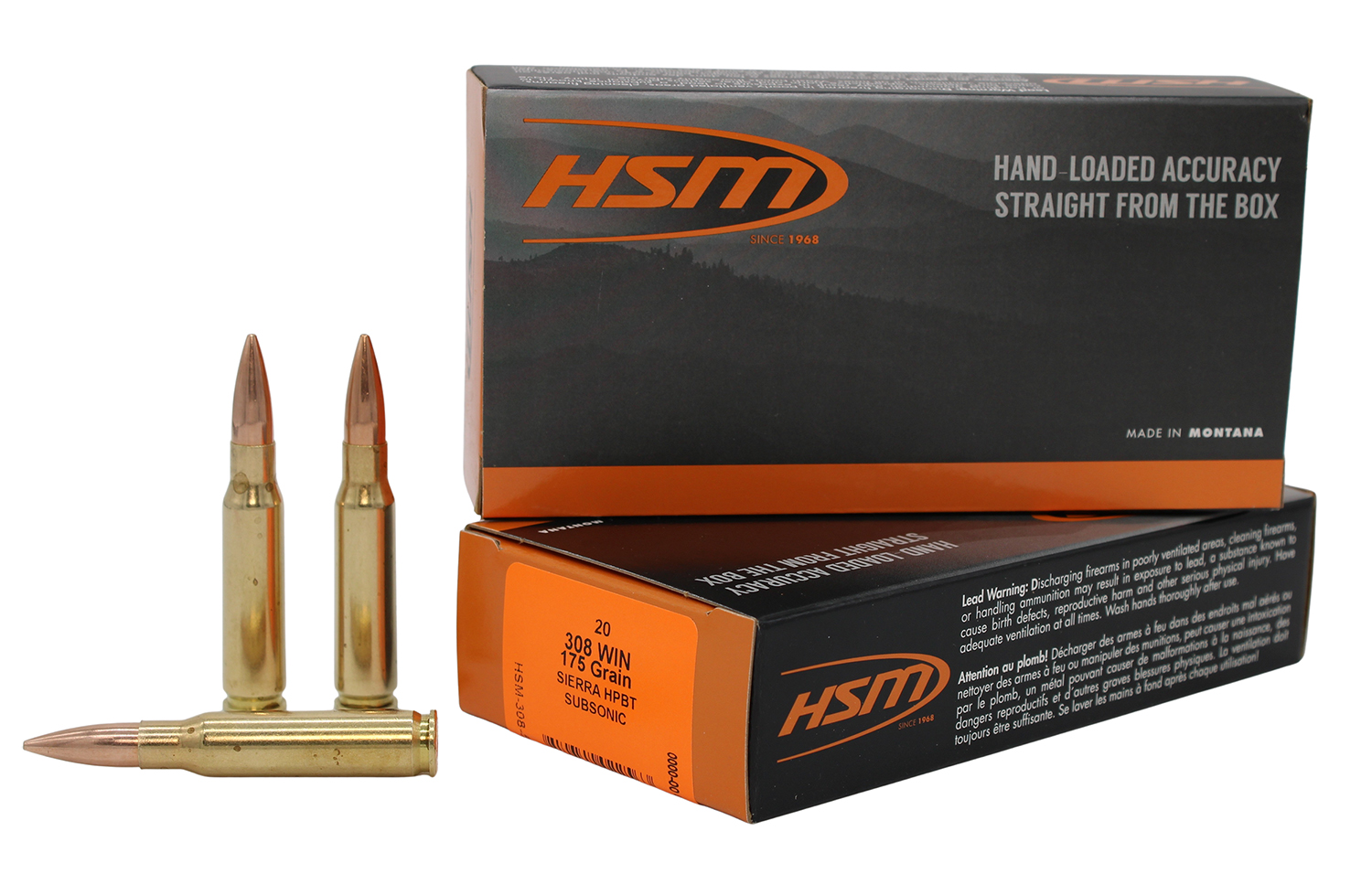 HSM 3085N Match Subsonic 308Win 175gr Hollow Point Boat Tail 20 Per Box/25 Case
