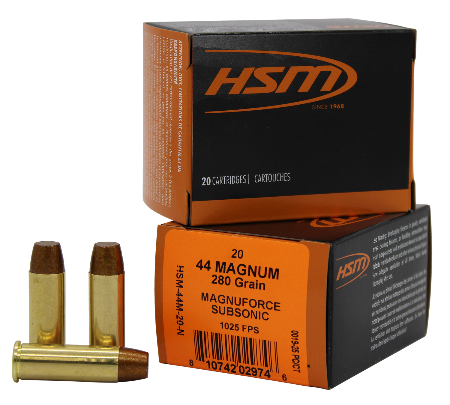 HSM 44M20N 44RemMag Subsonic 280gr Hard Cast Long Flat Nose 20 Per Box/20 Case