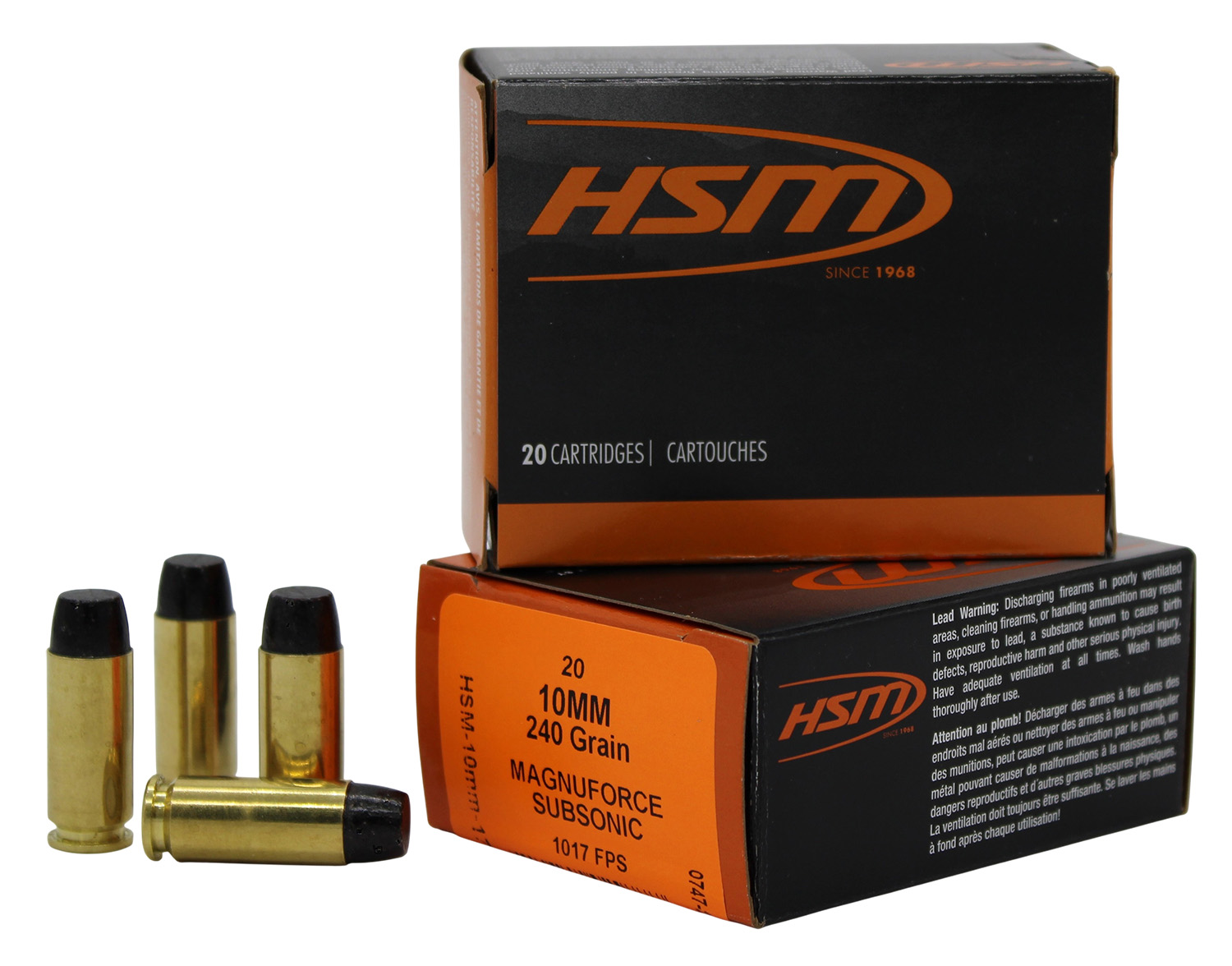 HSM 10MM17N 10mmAuto Subsonic 240gr Hard Cast Long Flat Nose 20 Per Box/20 Case