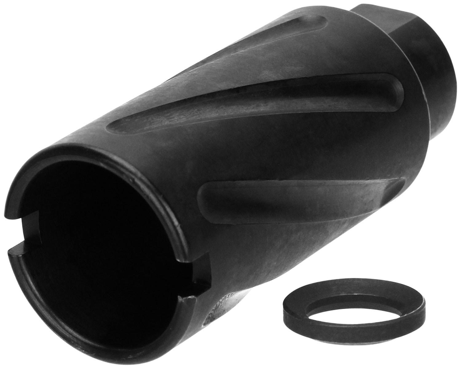 TacFire MZ10079MMN Spiral Fluted Muzzle Brake Black Oxide Steel with 1/2″-36 tpi Threads, 2.60″ OAL & 1.12″ Diameter for 9mm Luger AR-Platform