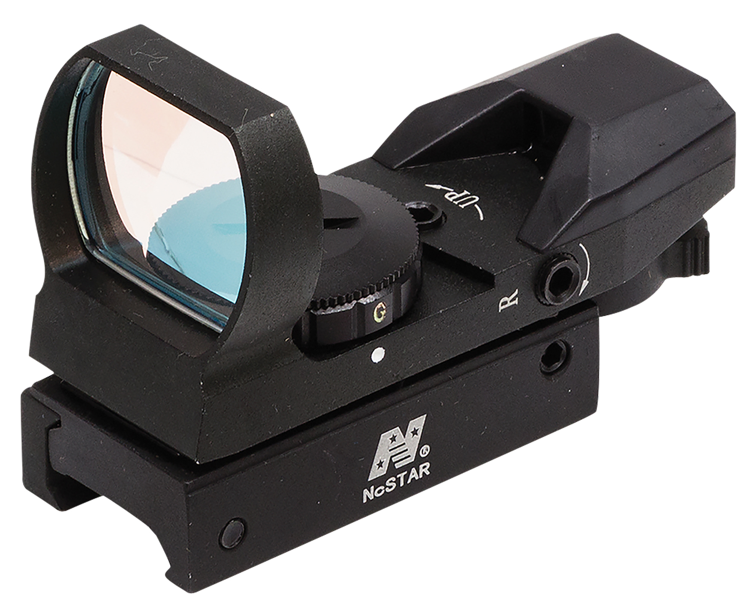 NcStar D4RGB Red & Green Four Reticle Reflex Optic  Black Anodized 1 x 0.95″x 1.34″ 3 MOA Red/Green Dot Multi Reticle