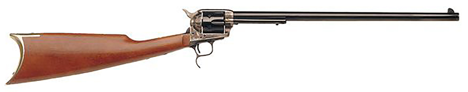 Cimarron MP419 Revolving Carbine Full Size 45 Colt (Long Colt) 6 Shot 18″ Blued Stainless Steel Barrel, Color Case Hardened Stainless Steel Receiver, Walnut Shoulder Stock, Right Hand