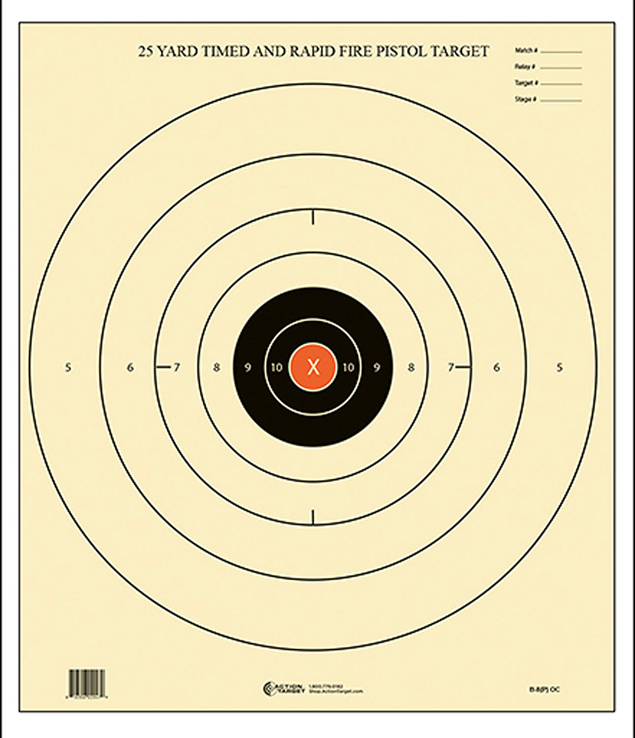 Action Target B8POC100 Competition NRA Time & Rapid Fire Bullseye Paper 25 yds 21″ x 24″ Black/White 100 Per Box