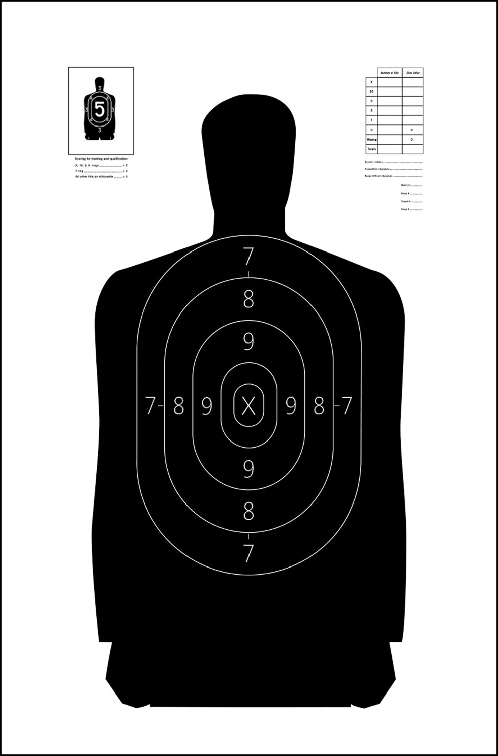 Action Target S29100 Qualification Silhouette Heavy Paper Hanging 11.50″ x 22″ Black/White 100 Per Box