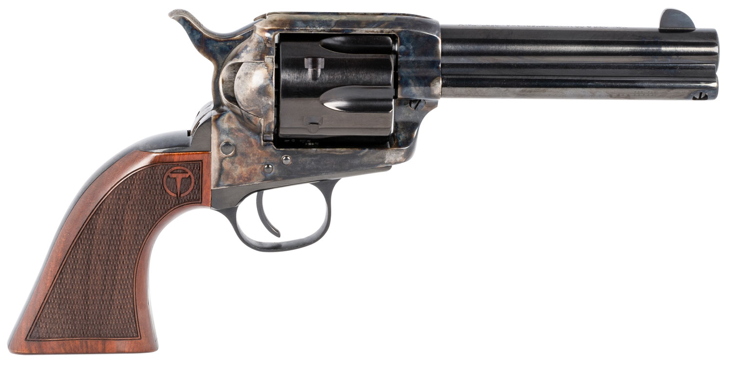 Taylors & Company 550180 Smoke Wagon 357 Mag Caliber with 4.75″ Blued Finish Barrel, 6rd Capacity Blued Finish Cylinder, Color Case Hardened Finish Steel Frame & Checkered Walnut Grip