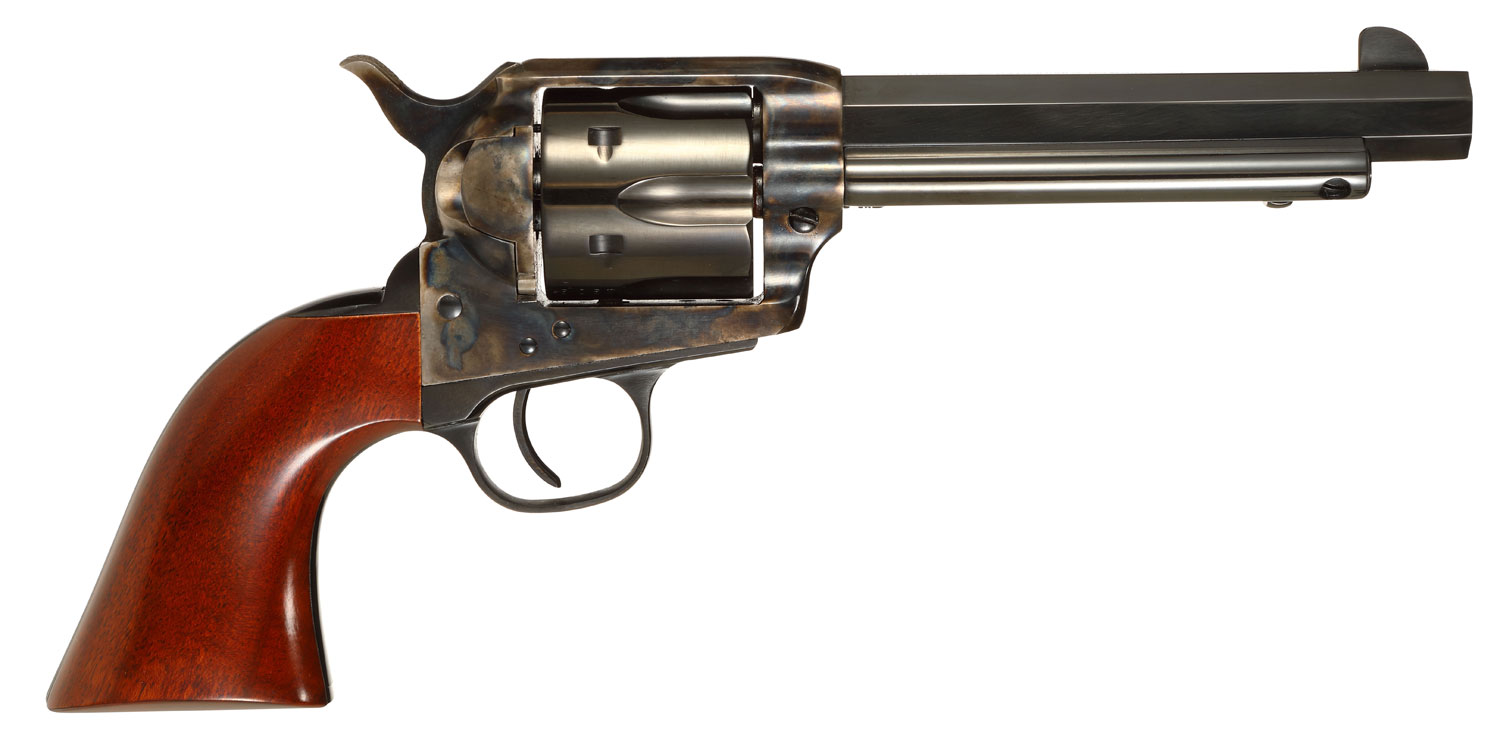 Taylors & Company 556105 1873 Cattleman Drifter 357 Mag Caliber with 5.50″ Blued Finish Barrel, 6rd Capacity Blued Finish Cylinder, Color Case Hardened Finish Steel Frame & Walnut Grip