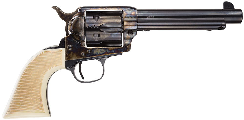 Taylors & Company 555127 Marshal 45 Colt (LC) Caliber with 5.50″ Blued Finish Barrel, 6rd Capacity Blued Finish Cylinder, Color Case Hardened Finish Steel Frame & Checkered White Grip