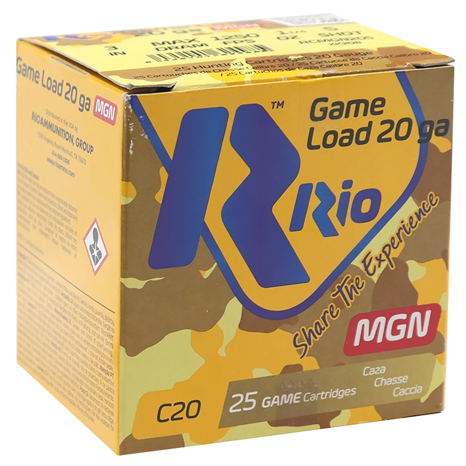 Rio Ammunition RC20MGN5 Game Load  20Gauge 3″ 1 1/4oz 5Shot 25 Per Box/10 Case