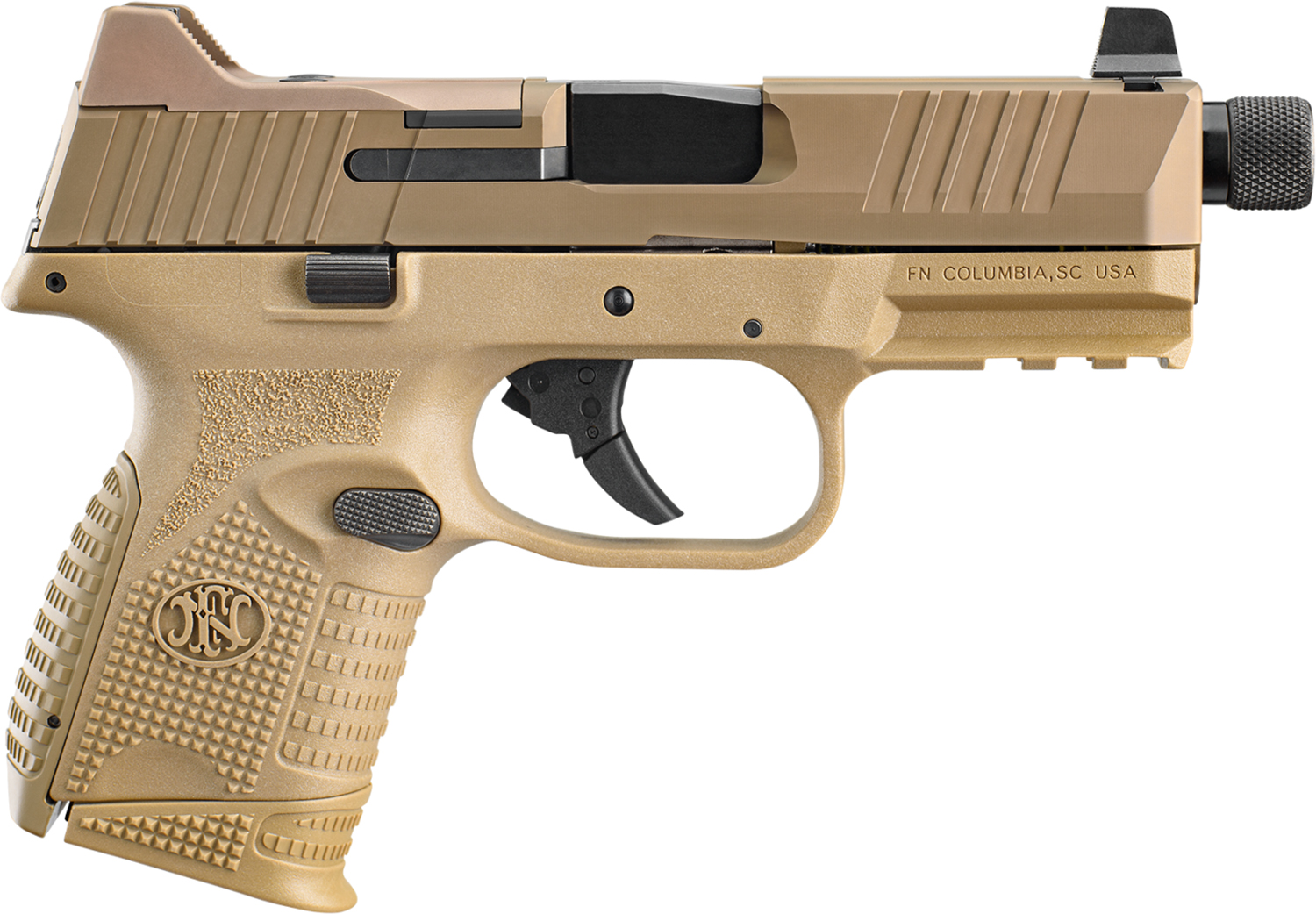 FN 66100781 509CT  Compact 9mm Luger 10+1, 4.32″ Black Steel Threaded Barrel, Flat Dark Earth PVD Optic Cut/Serrated Stainless Steel Slide, Flat Dark Earth Polymer Frame w/Picatinny Rail, Ambidextrous