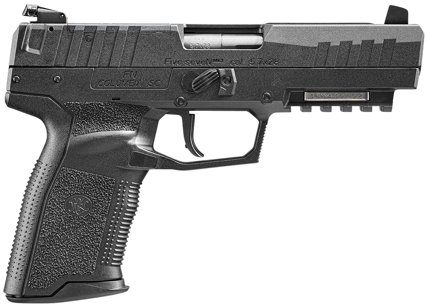 FN 66101274 Five-seveN MRD 5.7x28mm 20+1 4.80″ Black Steel Barrel, Black Optic Ready/Serrated Steel Slide & Polymer Frame w/Picatinny Rail, Black Textured Polymer Grip, Ambidextrous