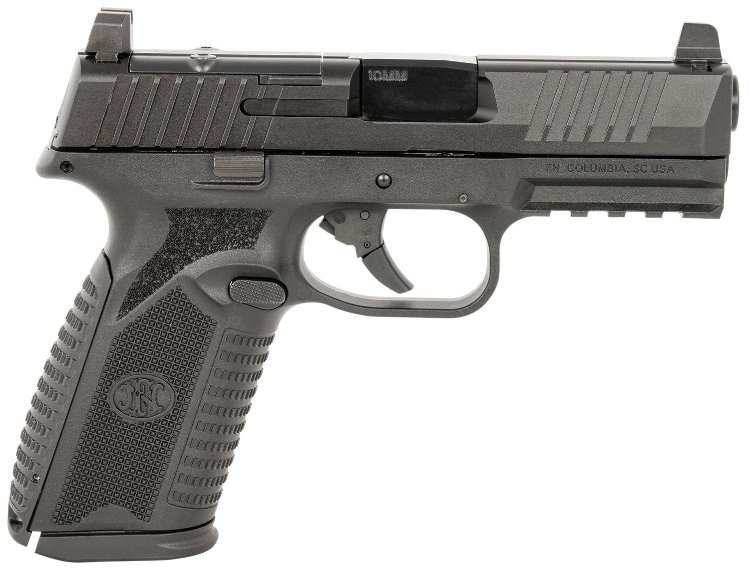 FN 66101379 510 MRD Full Size 10mm Auto 15+1, 4.10″ Black Target Crown Steel Barrel, Black PVD Optic Cut/Serrated Steel Slide & Polymer Frame w/Picatinny Rail, Ambidextrous