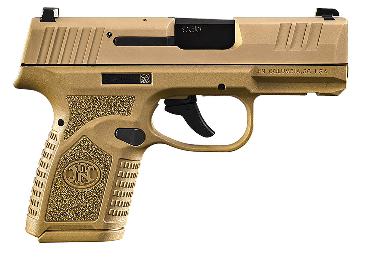FN 66101413 Reflex  Micro-Compact Frame 9mm Luger 10+1, 3.30″ Black Target Crown Steel Barrel, Flat Dark Earth PVD Serrated Steel Slide, Flat Dark Earth Polymer Frame w/Picatinny Rail, Ambidextrous