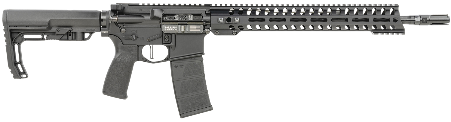 Patriot Ordnance Factory 01644 Minuteman Direct Impingement 5.56x45mm 30+1 16.50″ Nitride Treated Threaded Barrel, Black Hard Coat Anodized Receiver, Synthetic 6 Position MFT Minimalist Stock