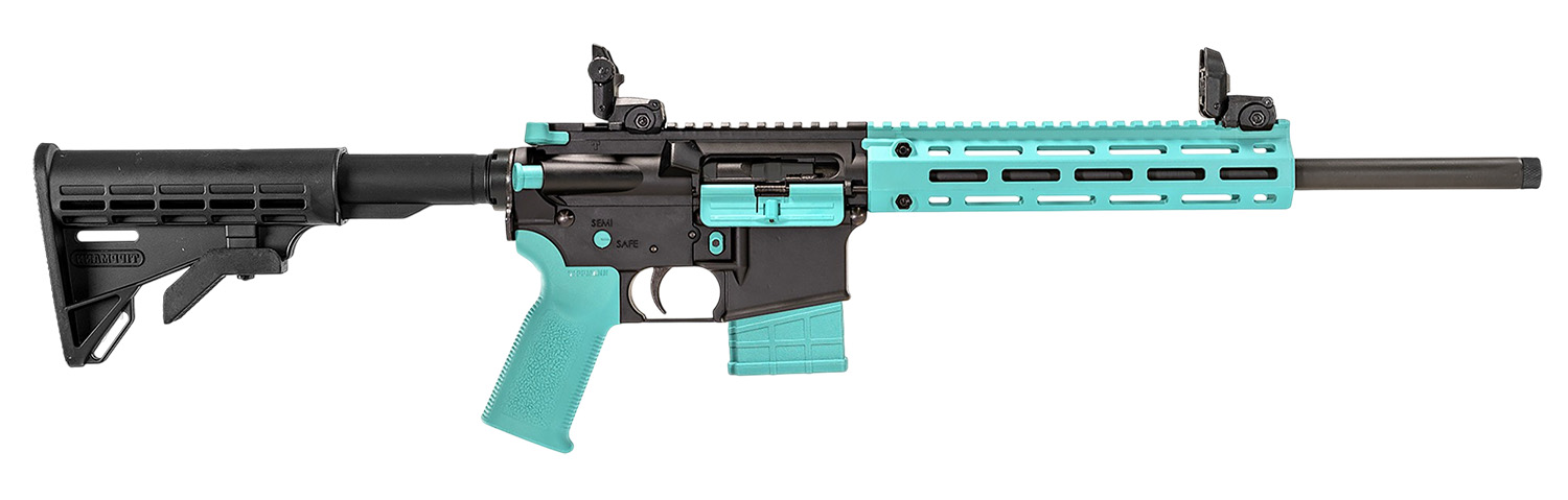 Tippmann Arms A101334 M4-22 LTE 22 LR 10+1 16″ Black Parkerized Threaded Barrel, Matte Black Aluminum Receiver w/Picatinny Rail, Robin Egg Blue M-LOK Handguard, Composite Forend, Black Polymer Stock,