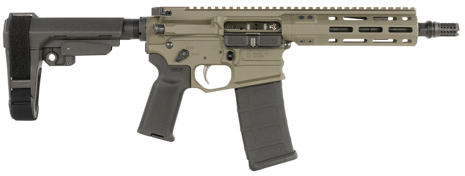 Cobalt Kinetics CKPROLITE30075CKG Pro Lite 300 Blackout 30+1 7.50″ Black Melonite Barrel, CK Green Aluminum Receiver w/Picatinny Rail, Black Polymer SB Tactical SBA3 Brace, Black Polymer Grip
