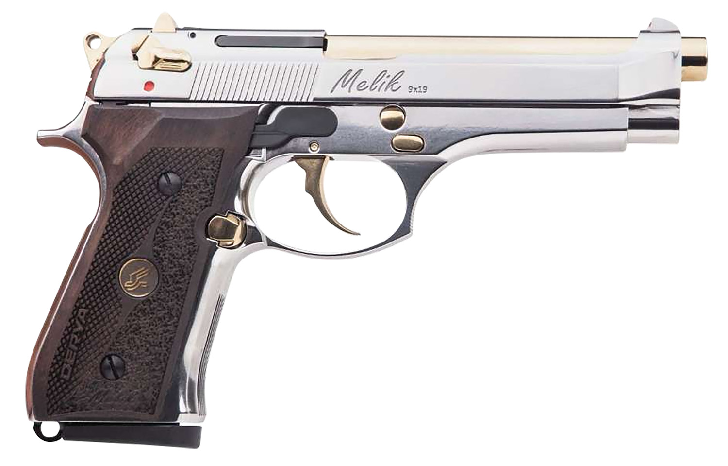 Derya Firearms 10L.MELIK9.NG.TR Melik 9mm Luger 10+1 4.90″ Gold TiN Steel Barrel, Black Melonite Serrated Steel Slide, Black Aluminum Frame, Black Polymer Grip