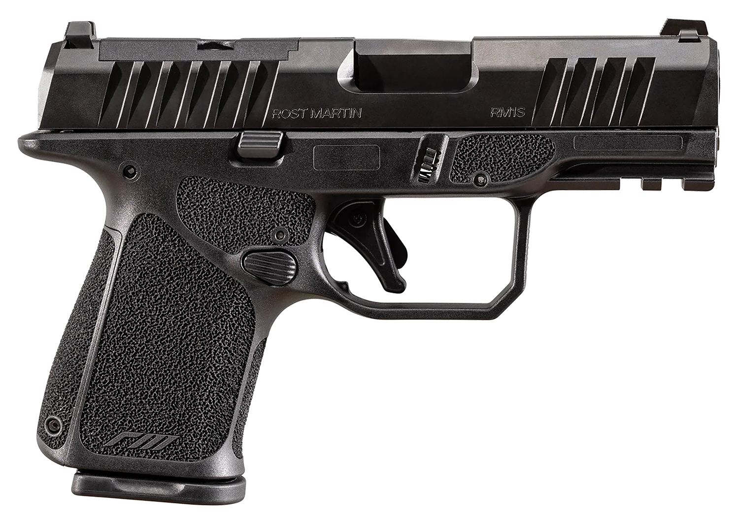 Rost Martin RM1SBLKOSP RM1C Sub-Compact Frame 9mm Luger 15+1 3.60″ Black Match Grade Barrel, Black Tenifer Optic Ready/Serrated Steel Slide, Black Polymer Frame w/Picatinny Rail, Textured Grip