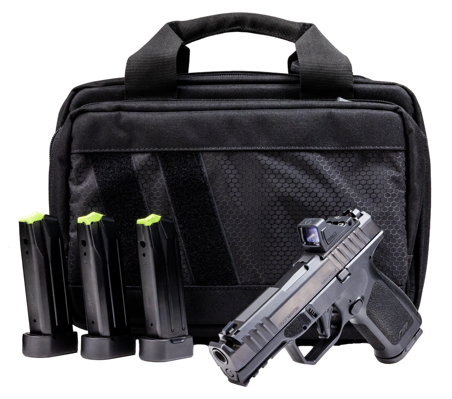 Rost Martin RM1CBLKOSP10CA(COMP)-P RM1C Comp Bundle *CA Compliant Compact Frame 9mm Luger 10+1 4″ Compensated Barrel, Black Nitron Steel Integrated Compensator/Serrated w/Optic Slide, Black Polymer Fr