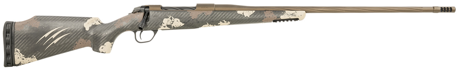 Fierce Firearms FRG7PRC24MM Twisted Rage Full Size 7mm Rem 3+1 24″ Midnight Bronze Cerakote Fluted Threaded Barrel & Receiver, Trophy Camo C3 Carbon Rage w/Pic Rail Carbon Fiber Stock