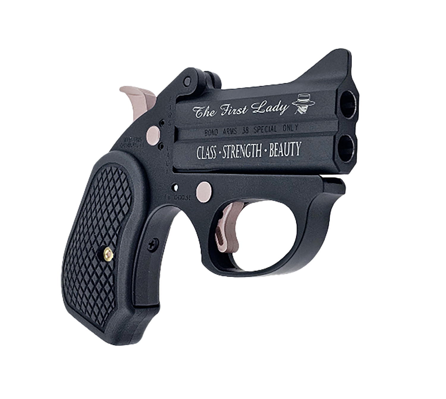Bond Arms BAFL-BP-38SPL The First Lady 38 Special 2rd Shot 3″ Black Stainless Steel Barrel, Black Cerakote w/”The First Lady”, “Class, Strength, Beauty” Stainless Steel Frame w/Rose Gold Accents, Bla