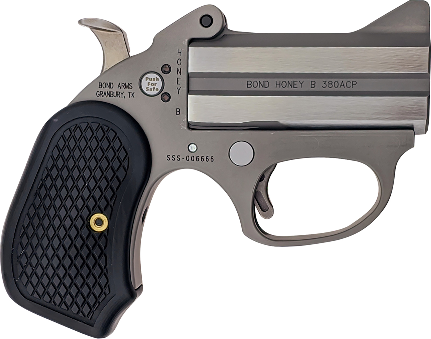 Bond Arms BAHB Honey B  380 ACP 2rd Shot 3″ Matte Stainless Steel Frame, Black Extended B6 Resin Grips