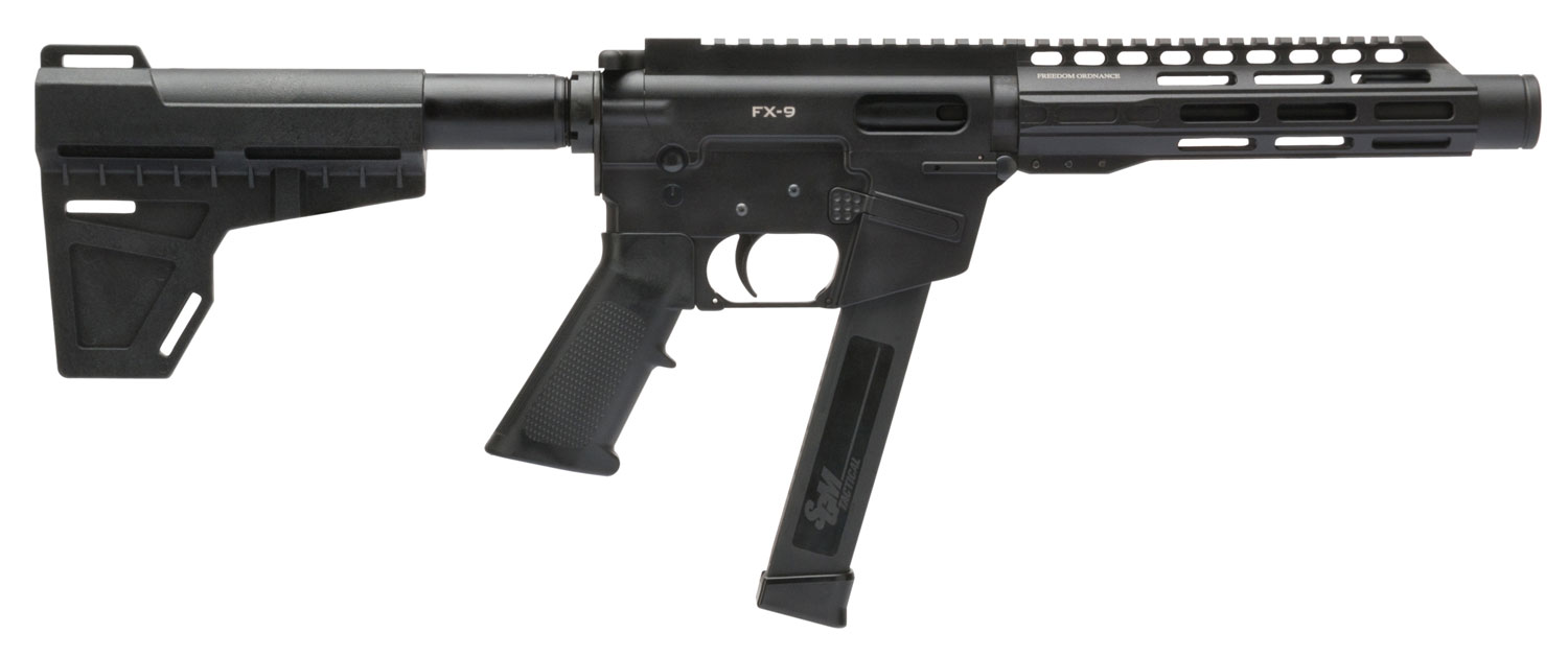 Freedom Ordnance FX9P8 FX-9 9mm Luger 8.25″ 33+1 Black Hard Coat Anodized Black Polymer Grip KAK Shockwave Pistol Brace