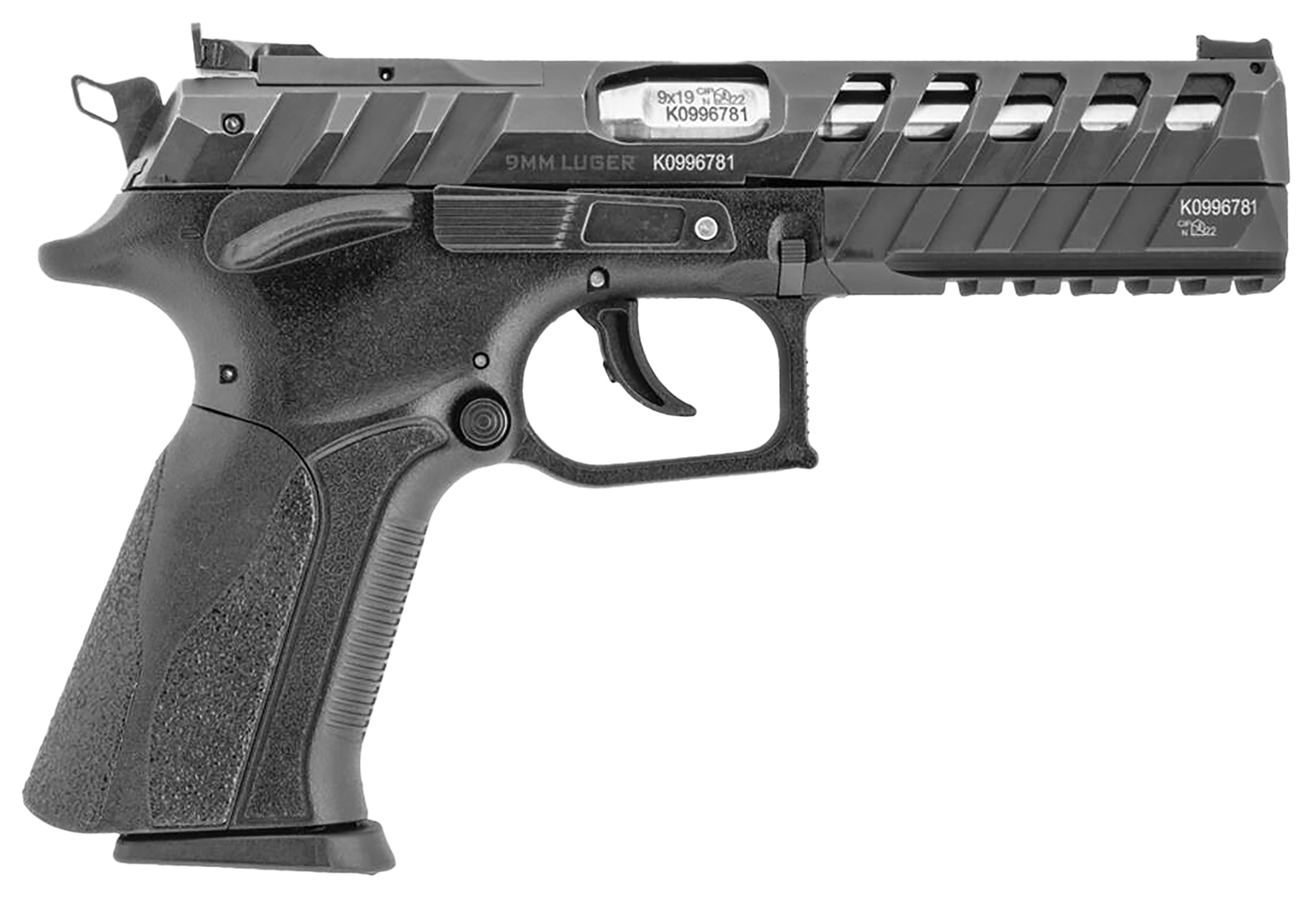 Grand Power 8588005808514 X-Calibur CO Mk23 Match 9mm Luger 15+1 4.80″ Stainless Barrel, Black Steel Lightening Cut/Optic Cut/Serrated Slide, Black Steel Frame w/Picatinny Rail, Black Textured Grip