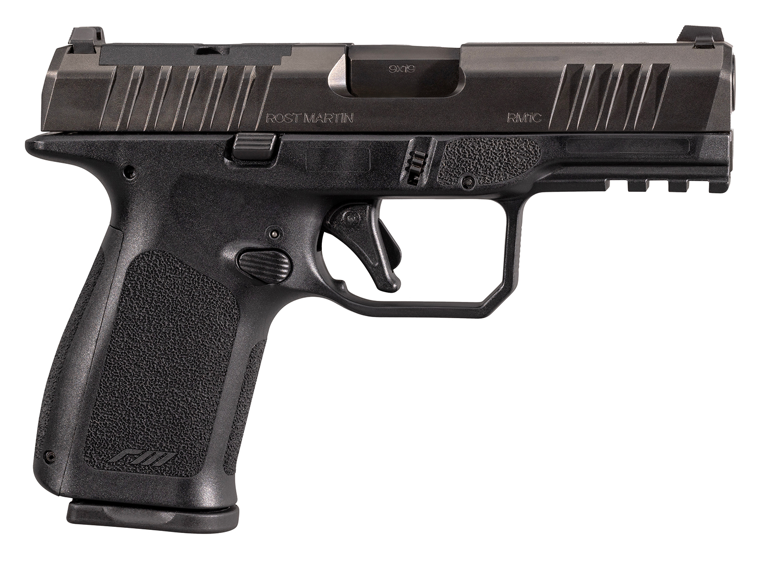 Rost Martin RM1CBLKOSP10CA RM1C *CA Compliant 9mm Luger 10+1 4″ Black Compensated Match Grade Barrel, Black Tenifer Optic Ready/Serrated Steel Slide, Black Textured Grip